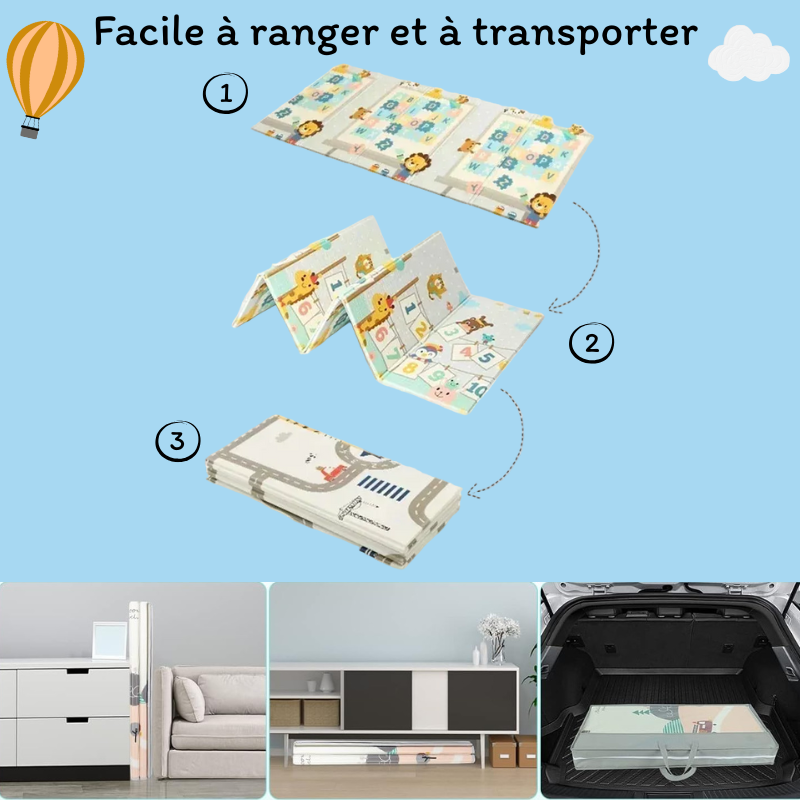 Tapis d’éveil et de motricité - Pliable à double face